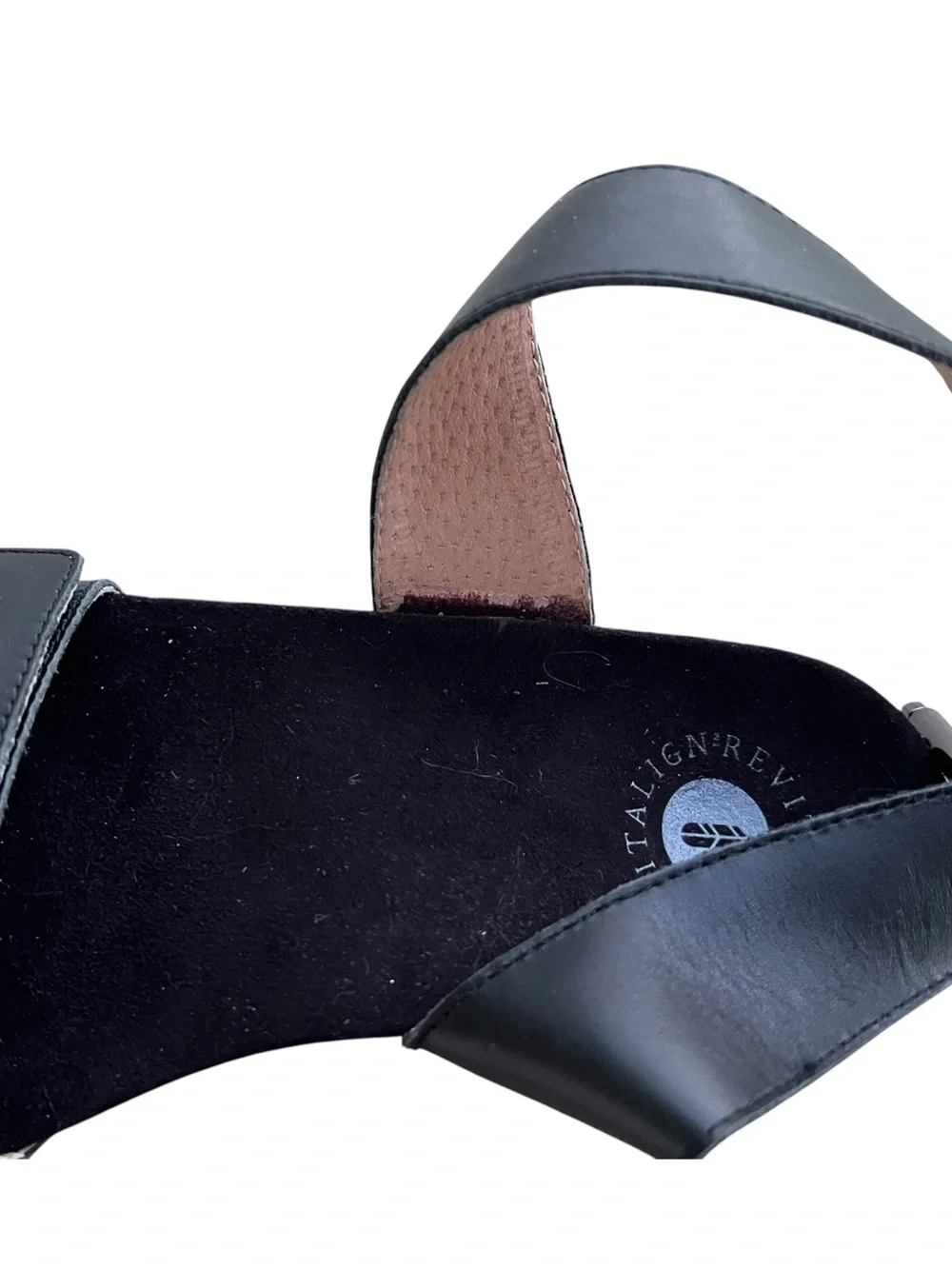 Revitalign Women’s Black Swell Leather Ankle Wrap Sandals Size 6